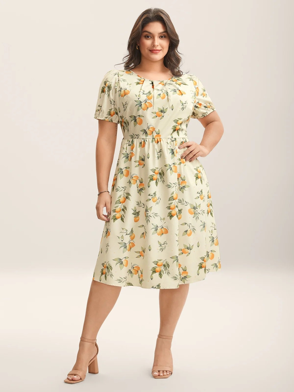 BloomChic Lemon Print With Bow Midi Dress (12/L)